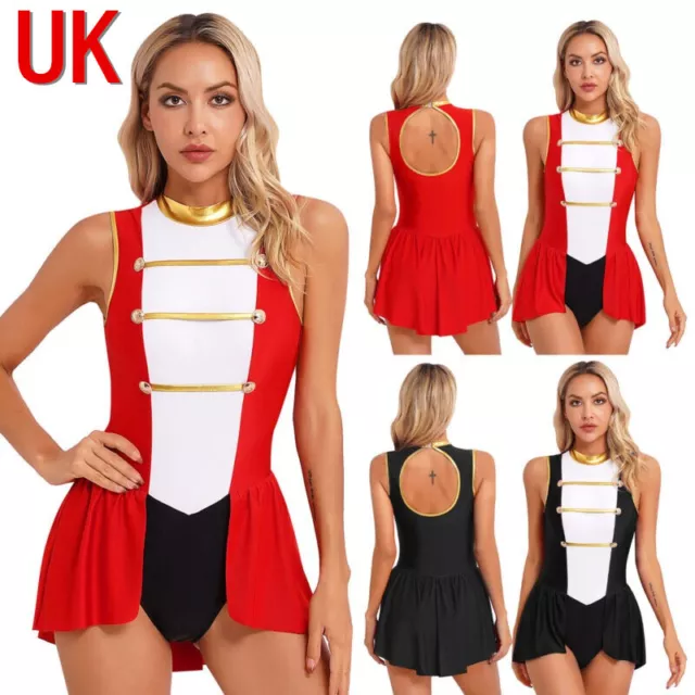 UK Women Circus Ringmaster Costumes Sleeveless Skirt Bodysuit Halloween Cosplay