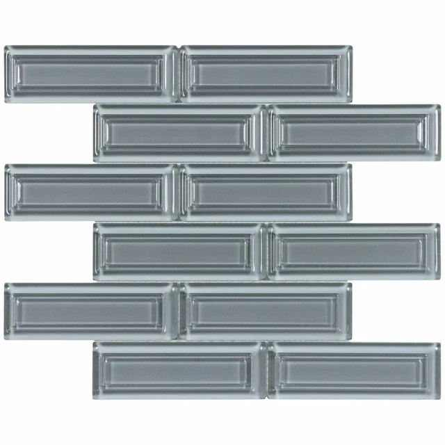 Modern 2X6 Beveled Subway Gray Blue Glossy Molded Glass Mosaic Tile MTO0515