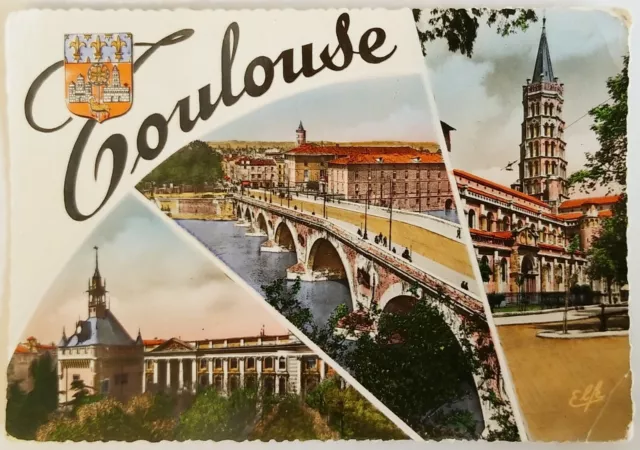 Toulouse La Ville Rose Le Pont Neuf Multiview France Postcard 1950s bridge old