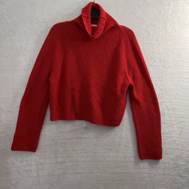 Leith Crop Sweater Top Womans Medium Solid Red Long Sleeve Cotton Blend Pullover