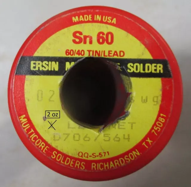 ERSIN MULTICORE SOLDERS QQ-S-571 Sn60 60/40 TIN/LEAD DIA .02in D706/564 2oz