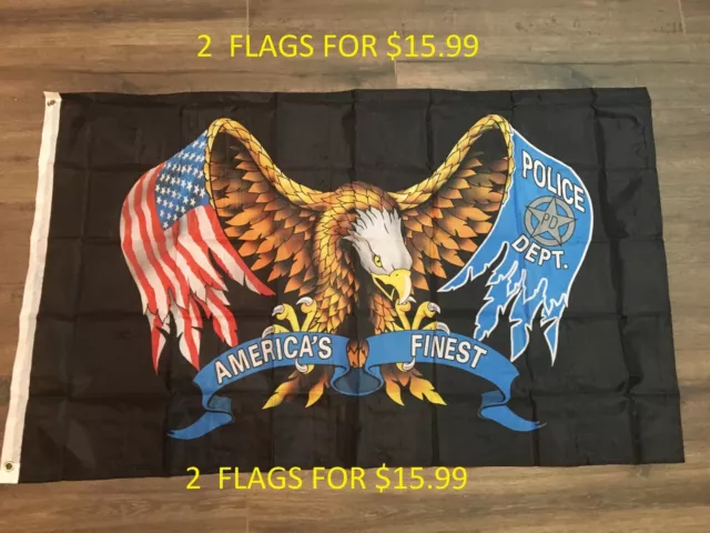 Thin Blue Line Americas Finest American Eagle Banner Flags Usa 3X5 Police Dept