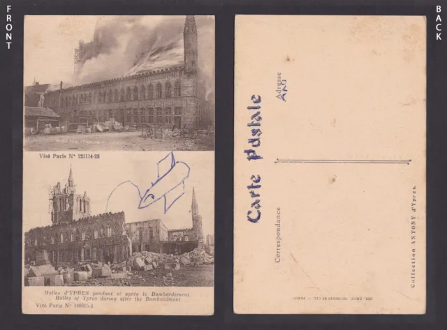 BELGIUM, Postcard, Ypres, Halles of Ypres during after the Bombardment, WWI