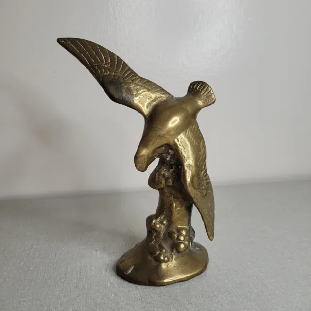 Vintage Brass Eagle Hawk Bird Perched Tree Wings Spread Sculpture Paper Weight
