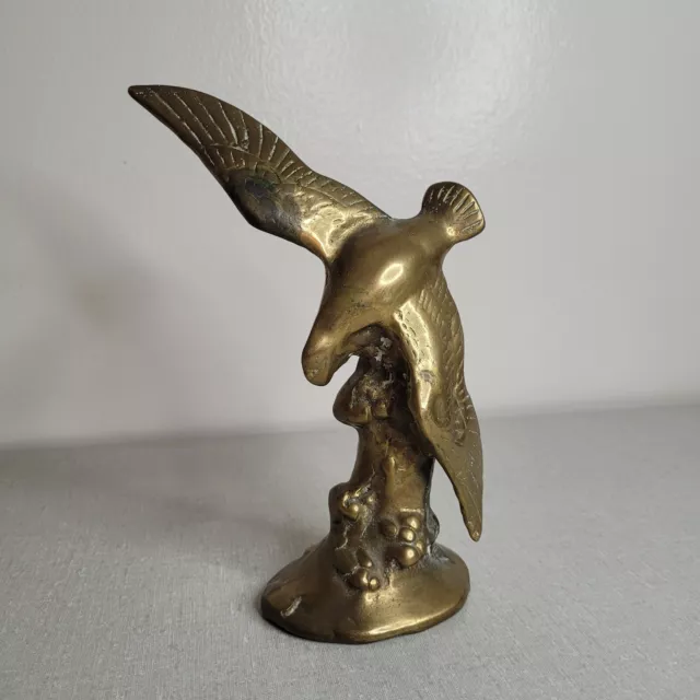 Vintage Brass Eagle Hawk Bird Perched Tree Wings Spread Sculpture Paper Weight