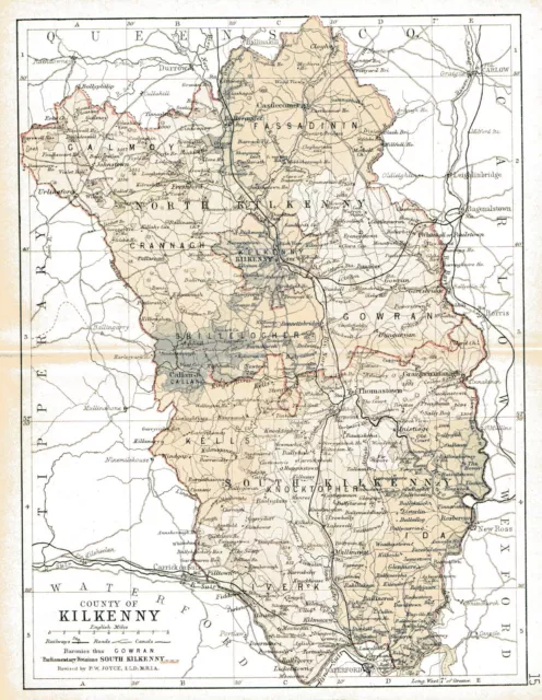 A3 size repro/map of County Kilkenny  Ireland, original dated 1897.