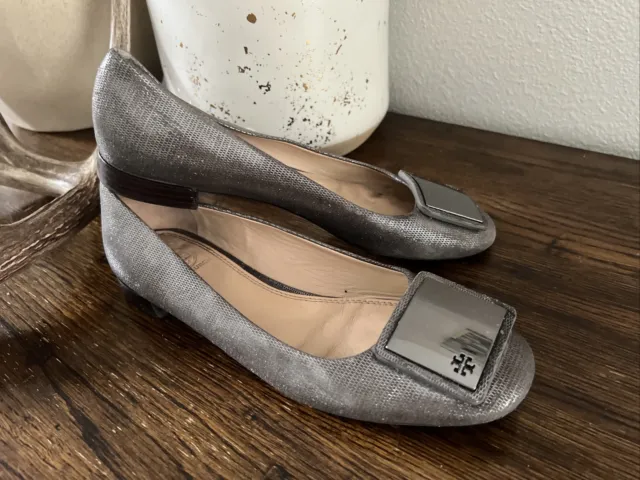 TORY BURCH Reva Ballet Flat Womens 8.5 Metallic Silver Leather Slip