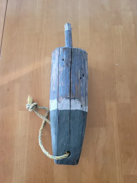 Vintage Authentic Weathered Wooden Lobster Buoy Float 15” Coastal Nautical