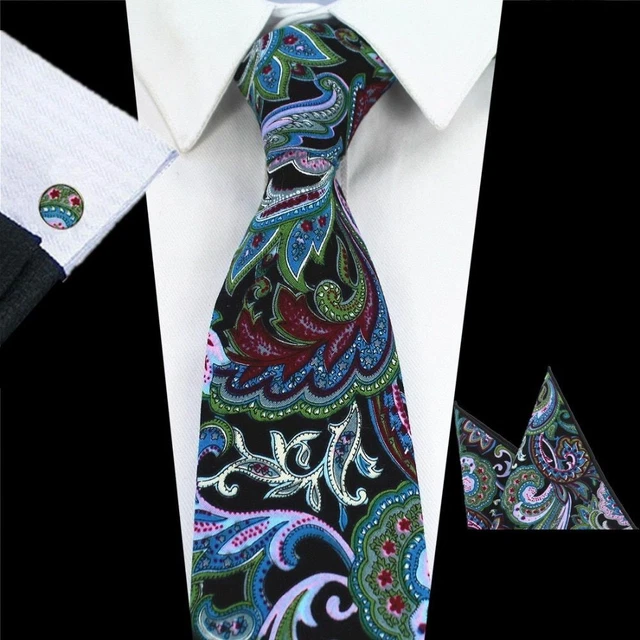 Cravatte Fazzoletti Gemelli Paisley Cravatte da Uomo Abiti Corbatas Set Floreale