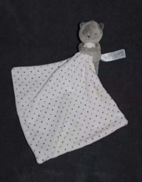 Doudou Chat Gris Ours Mouchoir Blanc Pois OBAIBI OKAIDI Loutre Dormeur Etat NEUF