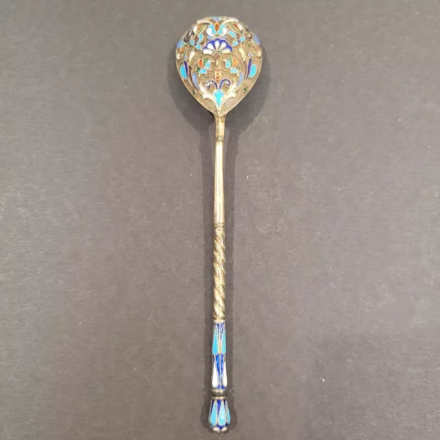 Antique 5 3/8" Spoon Imperial Russian Cloisonné Enamel 84 Silver Gilt?