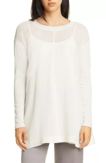 Eileen Fisher Women's Layered Silk Tunic Top White Size Large