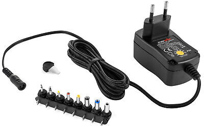 CSL Chargeur de Voyage Bloc d'alimentation Adaptateur Universel 3 4,5 5 6 7,5 9 et 12 V AC DC 1000 mA 9 fiches 