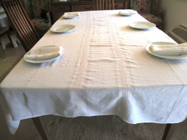 Vintage Tablecloth, Cream Color, Southwest Theme, 84" x 61" and 4 match napkins