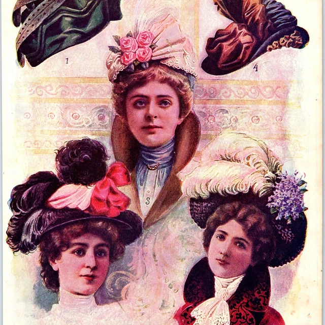 1900 Victorian Stylish Spring Millinery Women Cute Hats Print Ad Scrapbook 1W