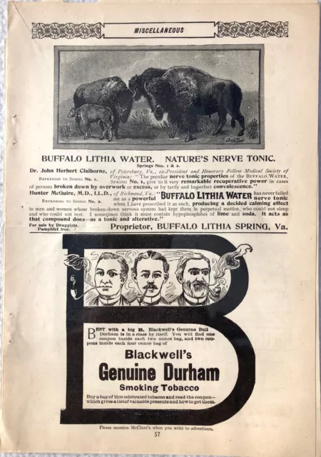 Antique 1896 Blackwell's Genuine Durham Smoking Tobacco Print Ad - 7"x 9.5"