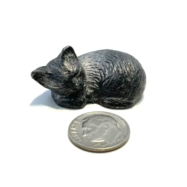 Miniature Pewter Sleeping Kitty Cat Figurine 1/2” Tall