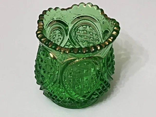 EAPG Heisey Glass Emerald Green Fancy Loop Toothpick Holder -Glows