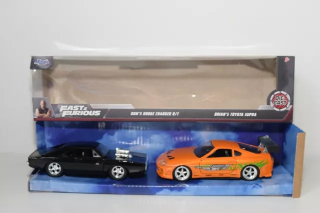 B3 1:32 Jada Toys Fast Furious Set Dom's Charger R/T Brian's Toyota Supra Nmib