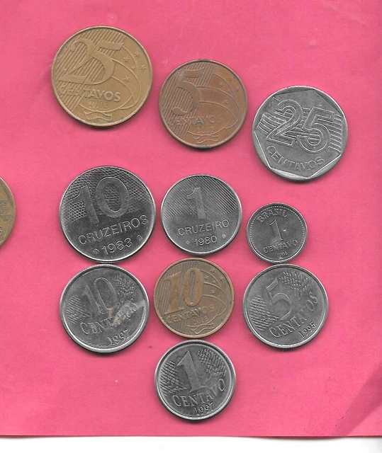 Brazil 10 Diff Different 1980-2013  Coin Lot Collection Set W Large Old- New