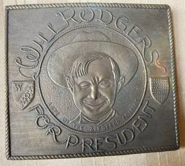 Vintage Brass Belt Buckle - Will Rogers for President Image Factory 1974