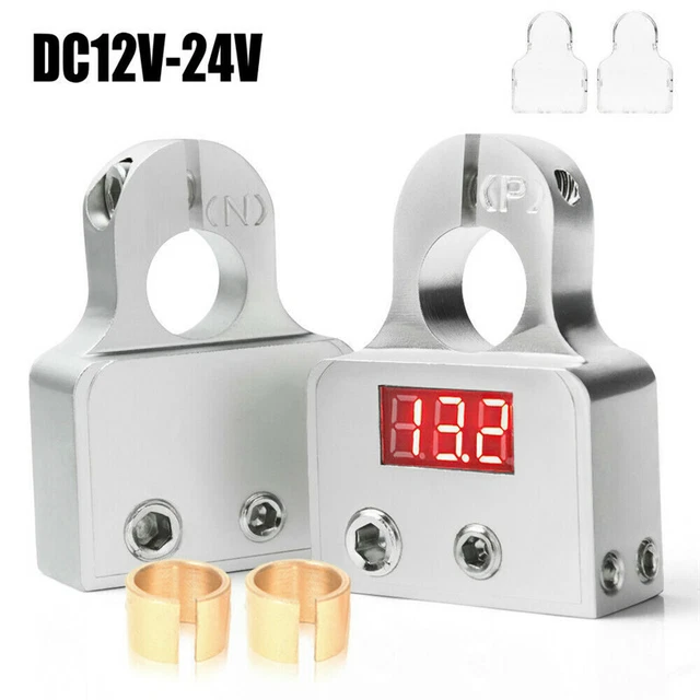 2X Digital Car Battery Terminal Connectors LED Voltmeter 0/4/8 Gauge Power Post