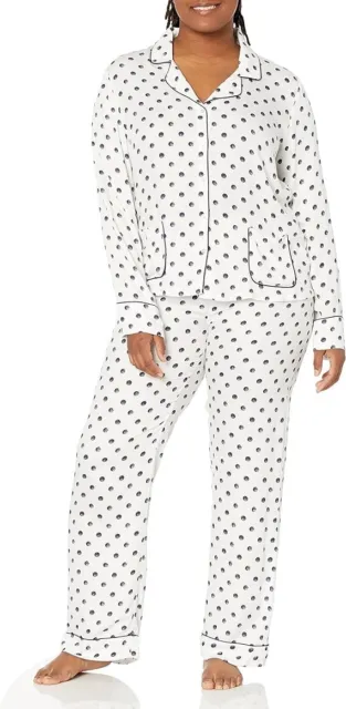 Splendid 2-PC Women's Notch Collar Long Sleeve Pajama Set SNOWY POLKA DOT Sz L