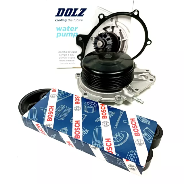 DOLZ Wasserpumpe mit BOSCH Keilriemen für Mercedes C W205 S205 E S212 220D 300D