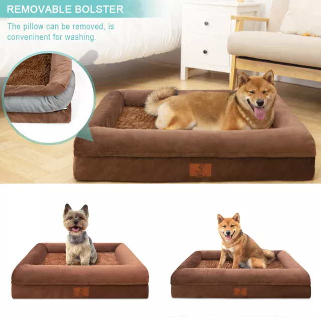 SuperSoft Brown Large Dog Bed Orthopedic Pad Crate Foam Dog Mat Pet Bolster Sofa