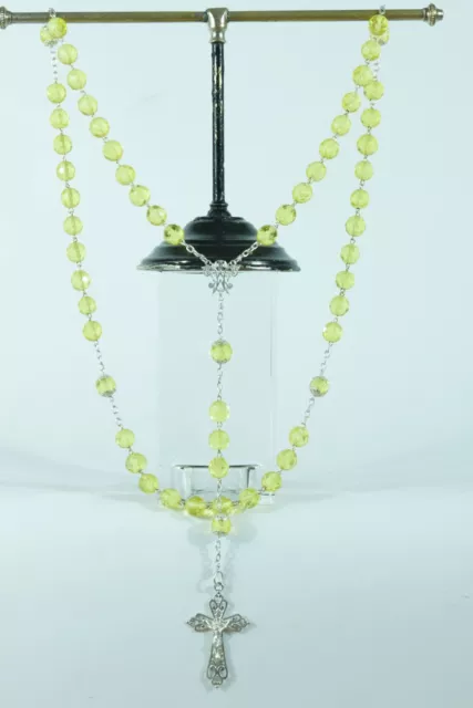Art Nouveau rare large french Rosary uranium glass & sterling silver