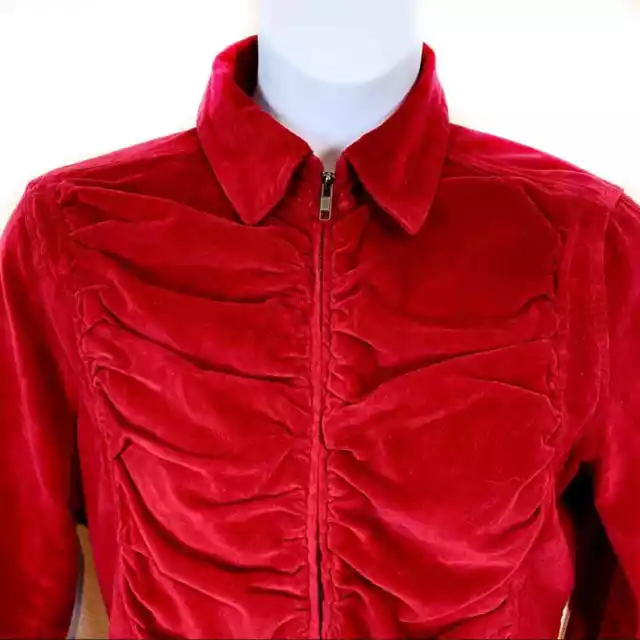 NEWPORT NEWS VELVET Jacket Women XL Ruched Front Military Sleeve y2K ...
