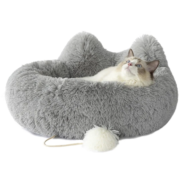 Cat Bed Cave Round Plush Fluffy Orthopedic Bed Donut Self Warming Pet Dog Bed