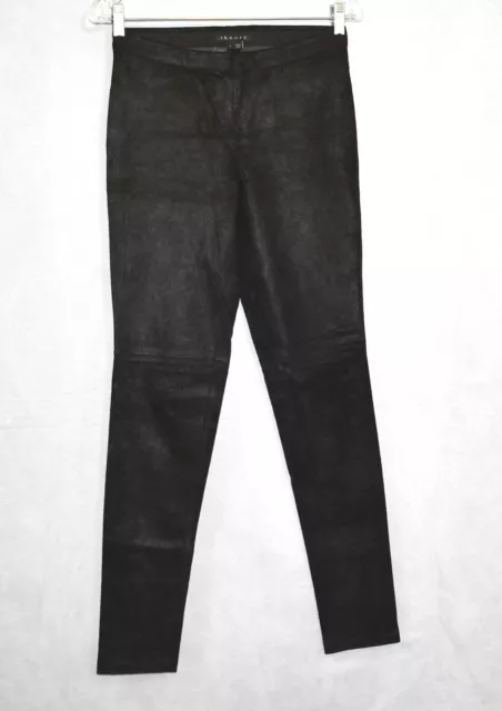 B5 NEW THEORY Black Stretch Lamb Leather Suede Skinny Pittella Pants Size 2 $995 2