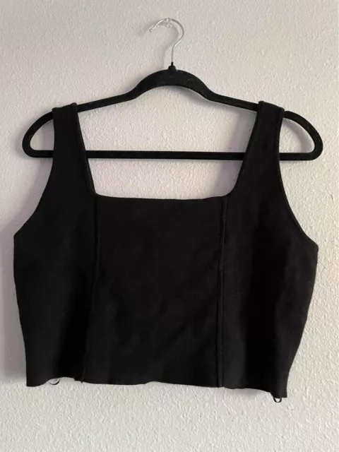 Sz M House Of Harlow 1960 Black Tank Top Square Neck Crop Stretch Knit