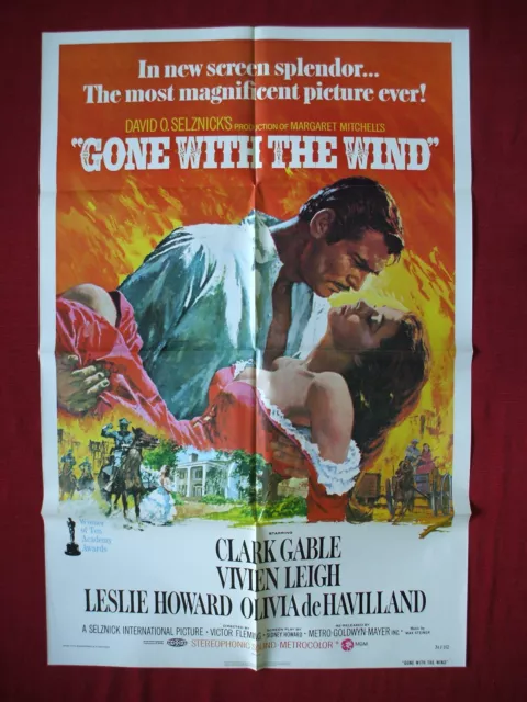 Gone With The Wind * 1974 Original Movie Poster Clark Gable Vivien Leigh Nm-M