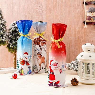 Noël Vin Bouteille Sacs Cadeau non Tissé Fête Remplacement Père Noël Neige 