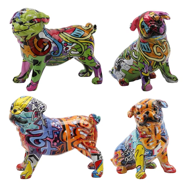 Graffiti Bouledogue Français Résine Animal Chien Statue Sculpture Figurine