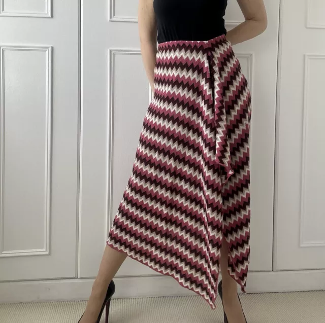 Missoni Sport Wool Blend Pink, Burgundy Ivory Zigzag Skirt Size L ￼pull On