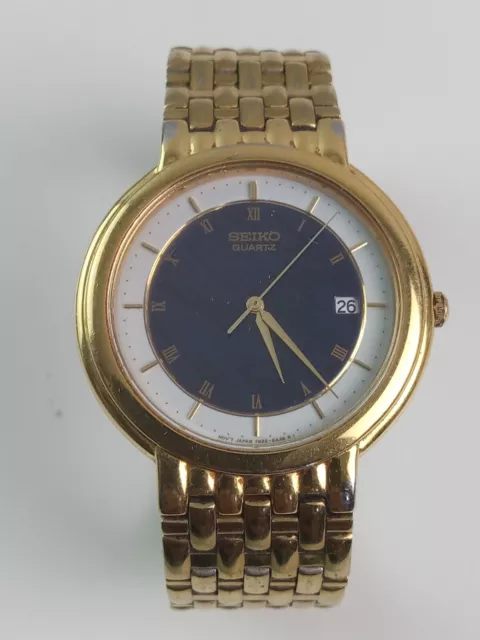 Vintage Seiko Mens Quartz Dress Watch Gold Tone Date Just Working 7N22-6A19