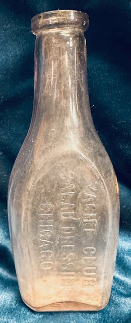 yacht club salad dressing bottle Vintage Yacht Club Salad Dressing Bottle Chicago Embossed Glass - 7.5"