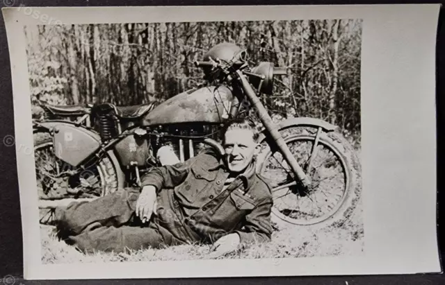 WW2 a decorate Despatch Rider with his Matchless Motorcycle -Real Photo postcard