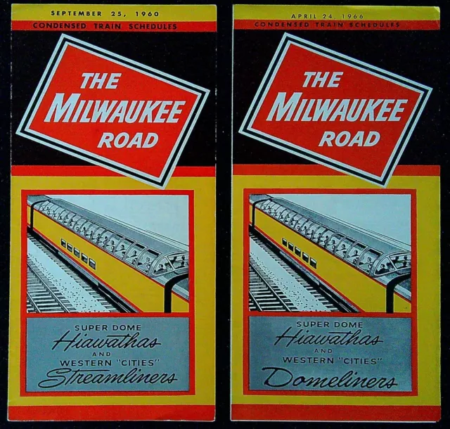 Two Milwaukee Road Condensed Train Schedules Sept. 25, 1960 & April 24, 1966