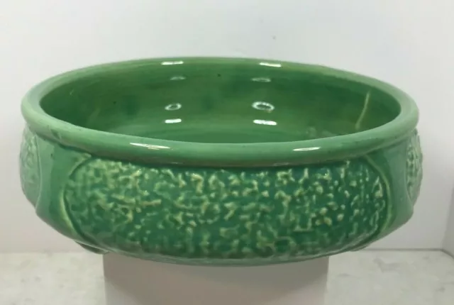Vintage Decorative Stoneware Pottery Green Glazed Bowl