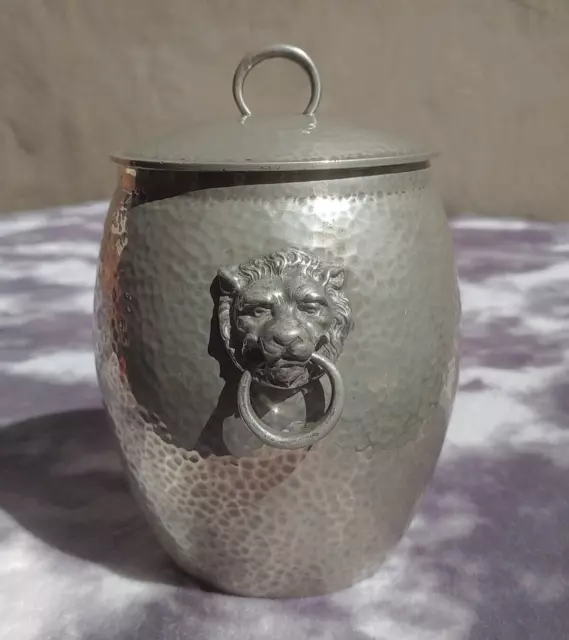 Antique Arts & Crafts Liberty Solkets Tudric Pewter Lion Tobacco Jar Canister 3