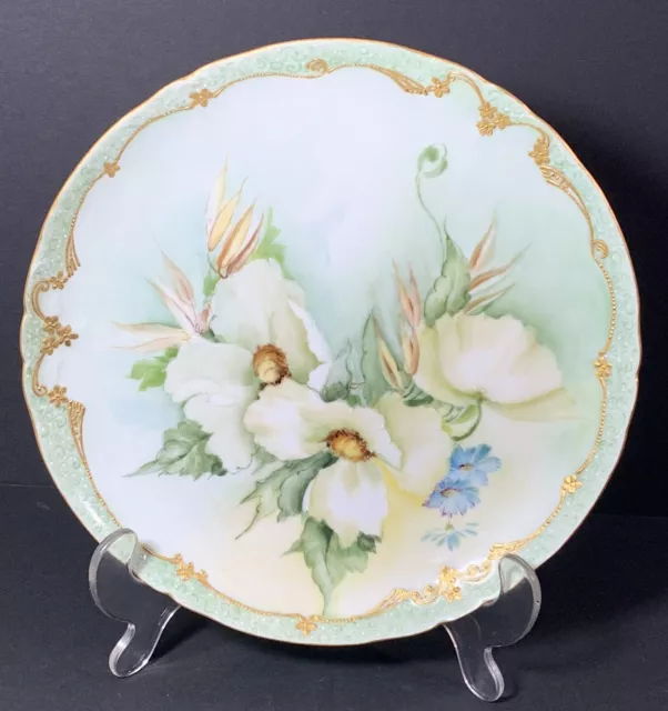 Hand Painted JEAN POUYAT Limoges 8.5” WHITE FLORAL GOLD EDGE Porcelain Plate
