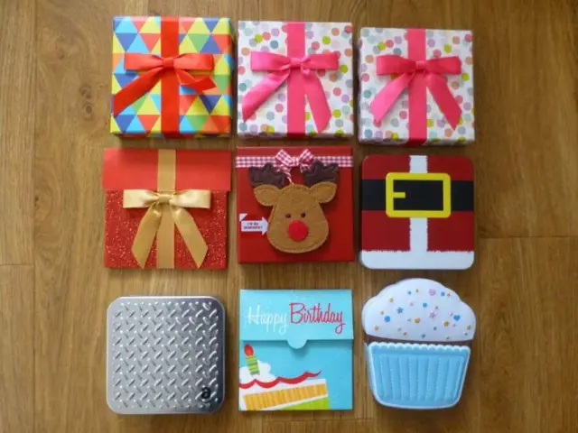 Lot 9 Empty Amazon Gift Card Tins-Boxes-Envelopes-Christmas+Birthday