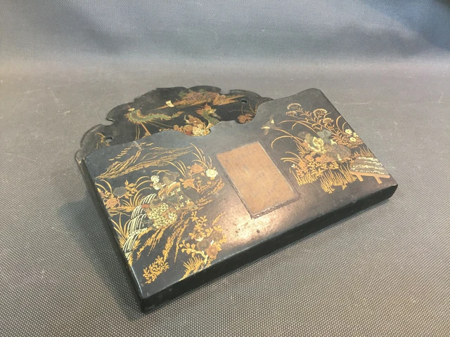 Ancien porte lettre mural en bois noir décor japonisant Napoléon 3 vintage 2