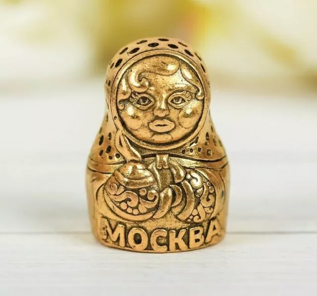 Thimble MATRYOSHKA DOLL Moscow Pattern Solid Brass Metal Russian Collection