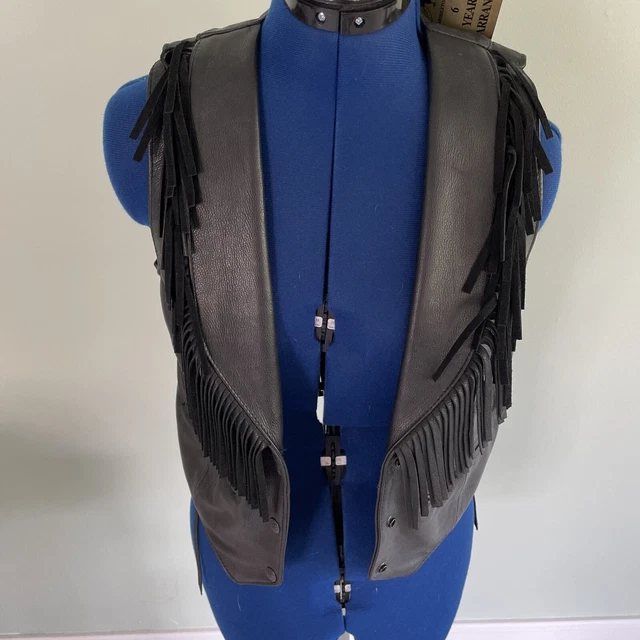 Black Grain Leather Riding Vest Fashions By Rose Size Large Made USA