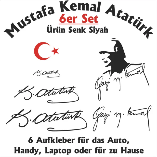 ATATÜRK PORTRÄT IMZA Unterschrift Türkiye Sticker Mustafa Kemal Schwarz 6er  Set EUR 10,00 - PicClick DE